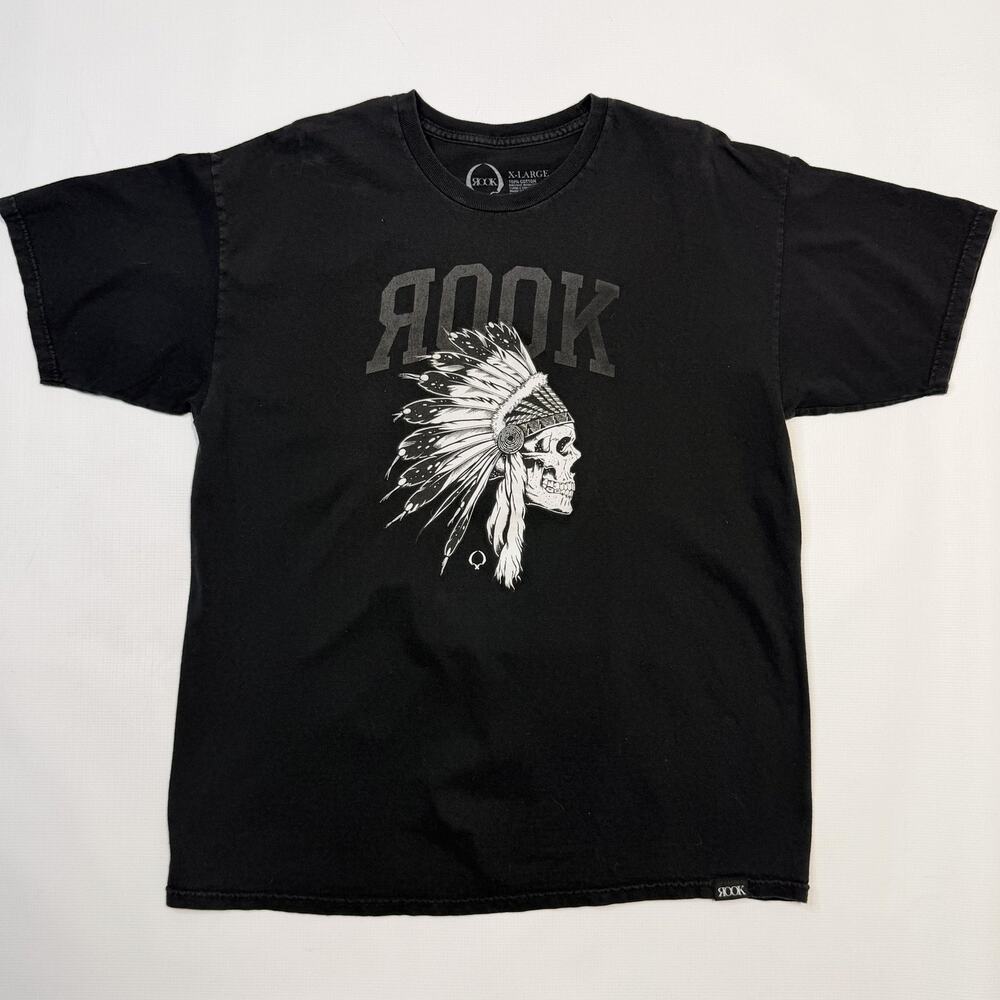 Rook Shirt Mens XL Black Skull Headdress Graphic Tee Streetwear Logo Cotton